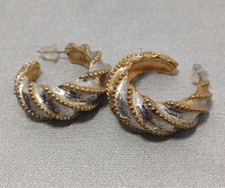 Gold & Silver Toned Half Hoop Post Back Earrings Conch Shell Design
