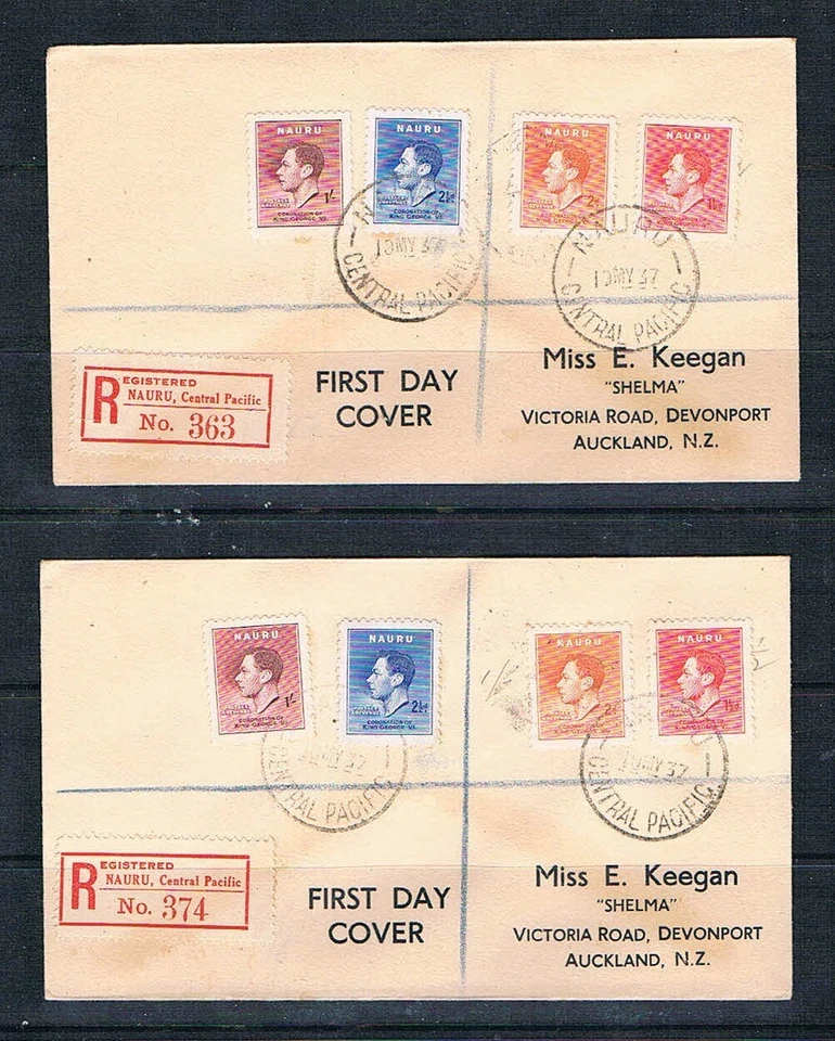 Coronación Nauru 1937 - 5 FDC registrados a Nueva Zelanda - SC 35-38 [SG 44-47] T1 Foto 4 de 4