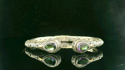 Handcrafted 925 Sterling Silver and Mystic Topaz Bracelet with Gold Accents