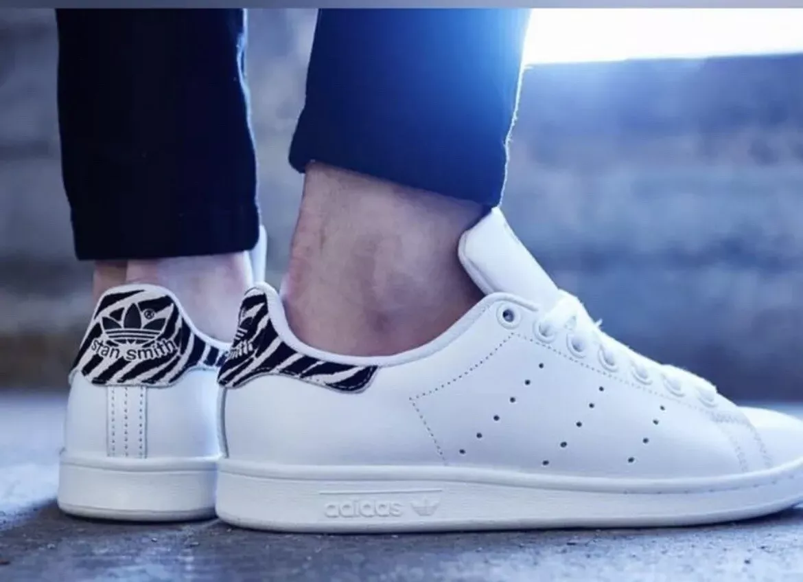 Adidas Leather Stan Smith White Black Zebra Print Sneakers Tennis Shoes Women 8