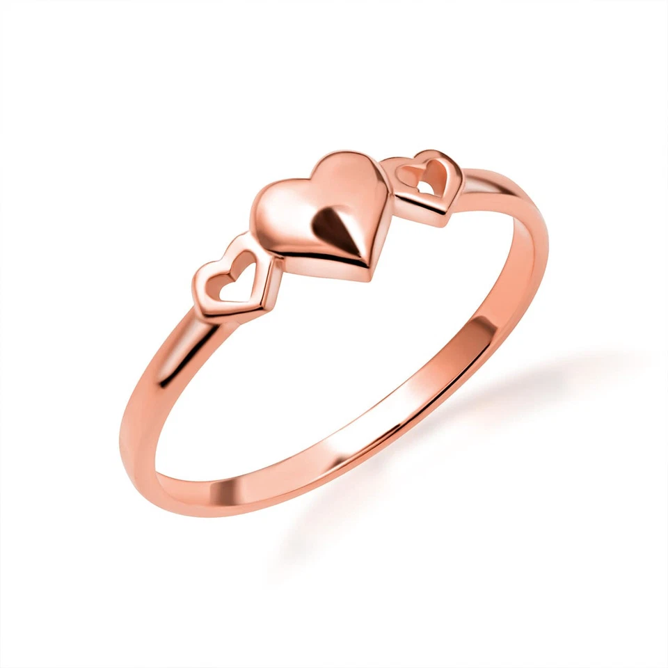 Gold Triple Heart Love Ring (Available in Yellow/Rose/White Gold) - Image 4 of 4