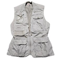 VTG Banana Republic Safari Travel Vest Fishing Journalist Tan Khaki L Large