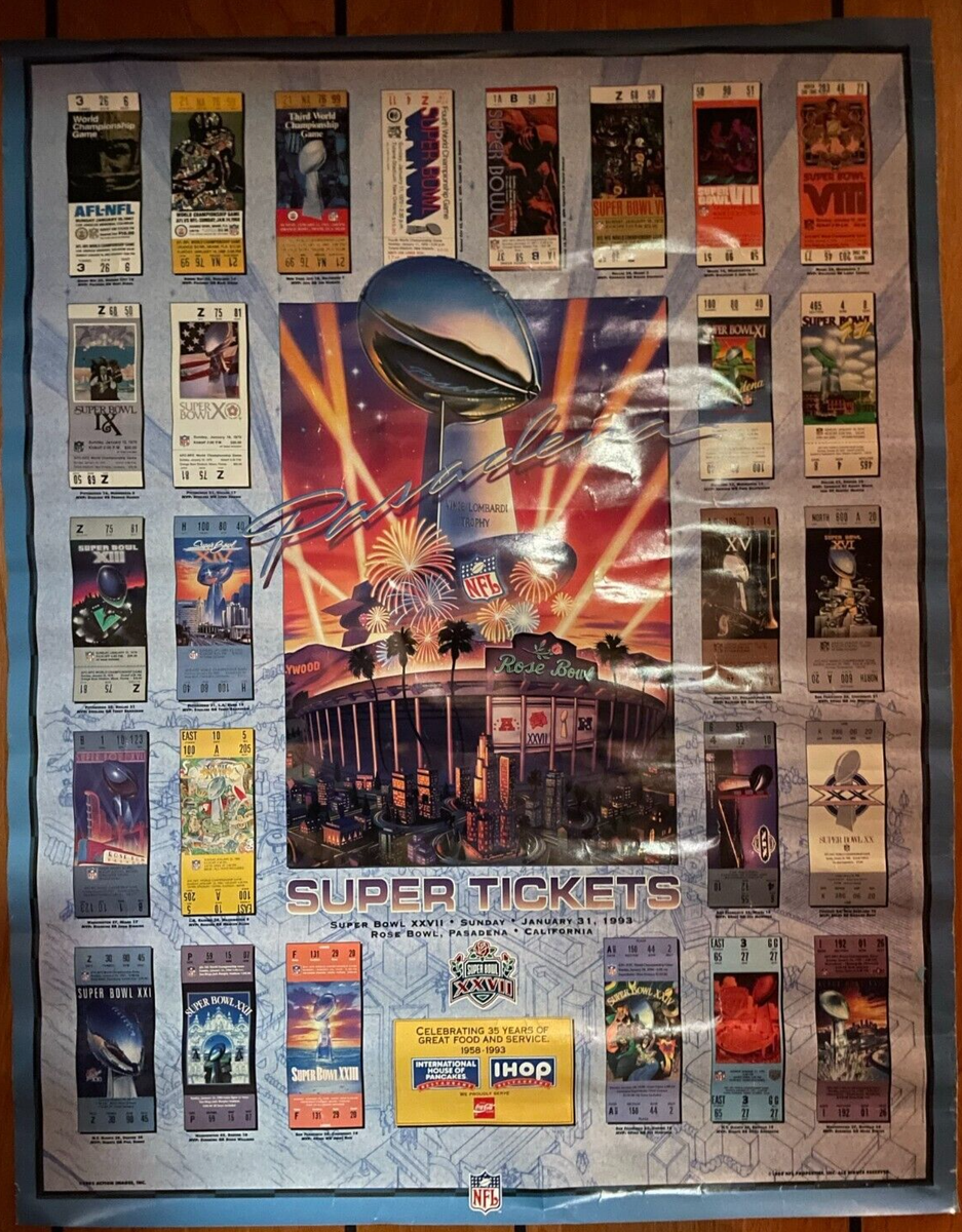 1993 Super Bowl XXVII Ticket Poster Rose Bowl Pasadena | eBay