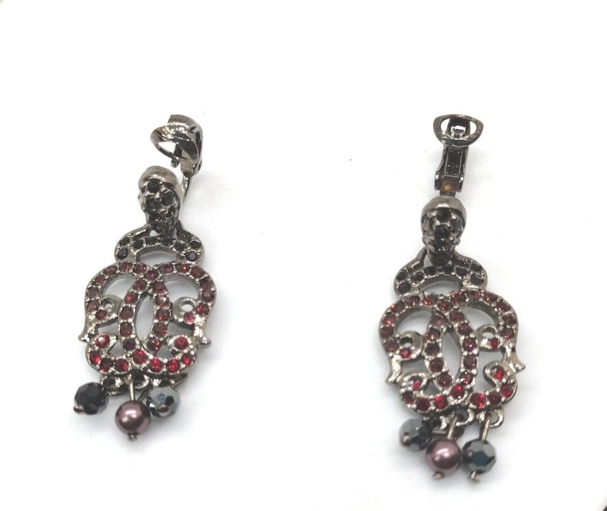 Impresionantes pendientes colgantes de cristal rojo rubí y negro Swarovski con clip colgante ¡GUAU! Foto 2 de 3