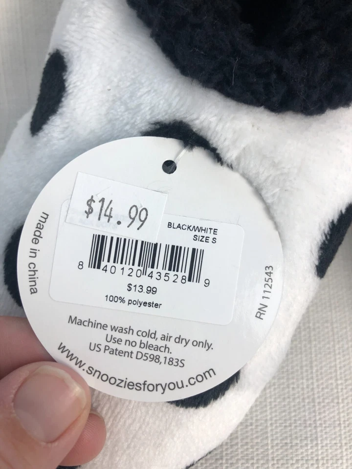 ¡NUEVO CON ETIQUETAS! Snoozies! Acogedoras pantuflas de agarre difuso a lunares blancas y negras talla S 5-6 Foto 3 de 4