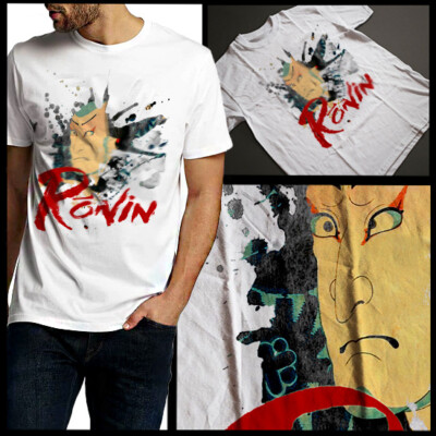 Japanese Samurai T-Shirt retro Bushido Code Splatter Effect Cotton Tee Katana 