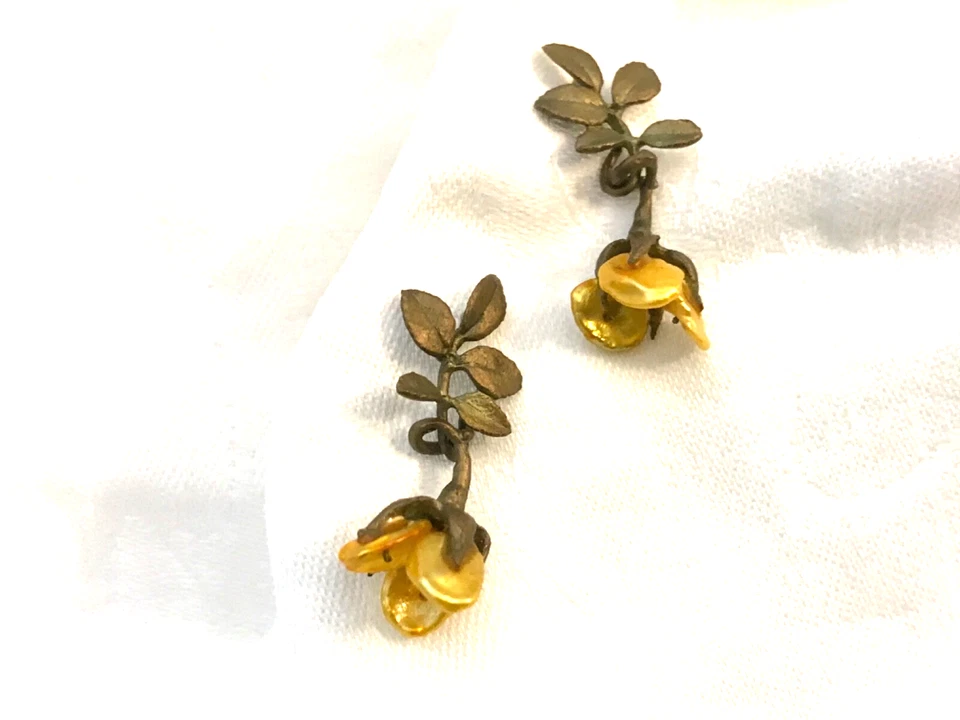 Vintage MICHAEL MICHAUD “WILD YELLOW ROSE” EARRINGS w/Keshi Pearl Petals 1993 - Image 4 of 4