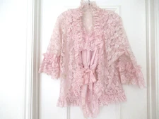 DELORES Poirette ILGWU Pink Silky Lace Teddy Romper Bodysuit Cover-up Small NEW