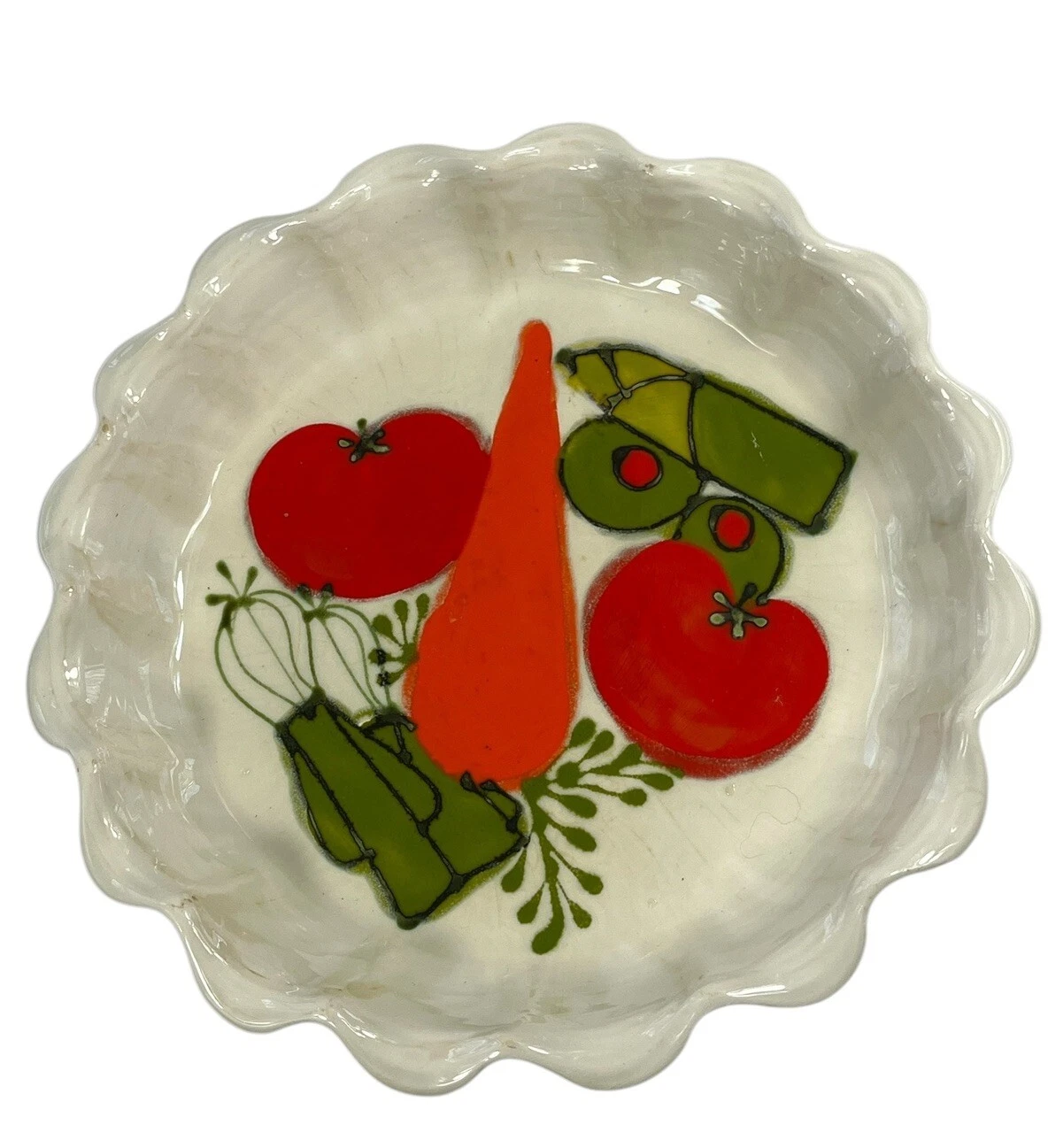 Vintage Retro Handpainted Quiche Pie Tart Dish 10 Inch Stoneware