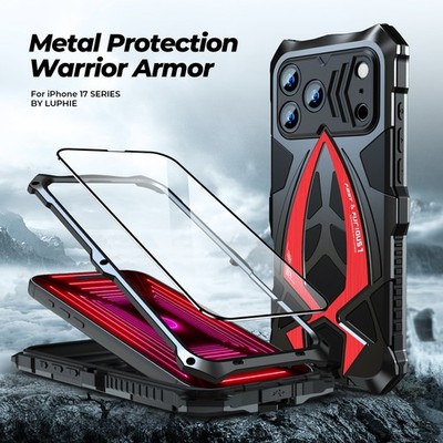 For Apple iPhone 17 Pro Max Heavy Duty Metal Phone Case Rugged Cover + Glass 