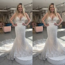 Mermaid Wedding Dresses Spaghetti Straps Lace Appliques Beach Bridal Gown