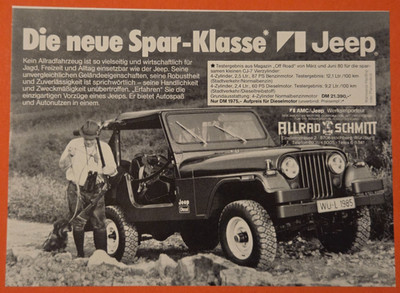 19. Allrad Schmitt Jeep CJ - 7 Werbeanzeige Werbung Reklame 1980