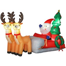 216cm Aufblasbarer Weihnachtsmann auf Schlitten mit 2 Rentier mit LED-Lichtern