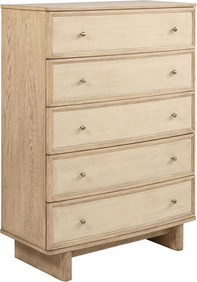 Kailani 5-Drawer Chest with Cane Fronts & Antique Brass - Coastal Beige Oak