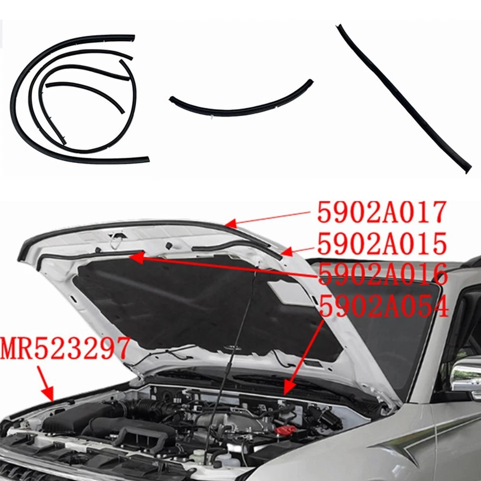 For Pajero For Montero V93 V97 6pcs Front Hood Rubber Seal Weather Strips - Image 2 of 4