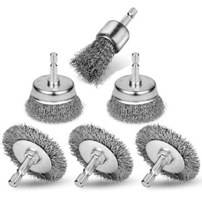 6Pcs Professional Carbon Steel Wire Wheel Brush for Drill - Cleaning Rust Attach