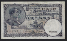1938 Belgium 5 Francs #108a - VERY FINE