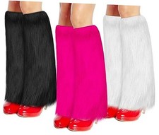 3 Pair Faux Fur Leg Warmers Sets - Soft Boot Winter Black, Rose Red, White