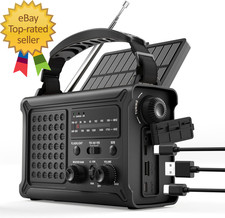 Emergency Radio 12000Mah Solar Hand Crank NOAA Weather Radio Black Hand Crank