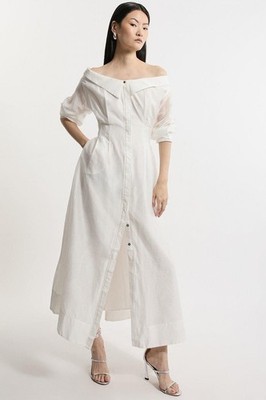 Karen Millen Hemd Maxikleid UK8 in weiß UVP 169£