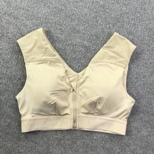 Tommie Copper Sports Bra Womens Medium Beige Front Zip Compression Mesh Support