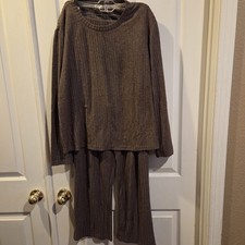 Berkshire Homewear  Pajama Set Pajamas PJ Brown Ribbed Large Long Sleeve QVC