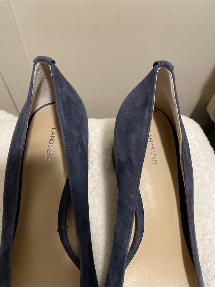 LAND'S END 女式方跟麂皮绒高跟鞋 10 码全新无标签海军蓝 — 第 2/4 张图片