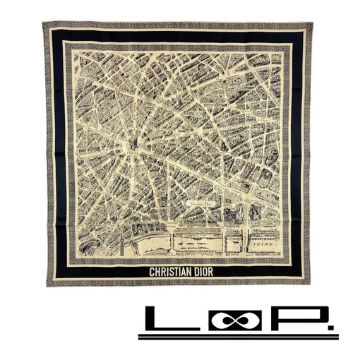 Foulard Dior Plan De Paris soie noir marron 287732 6 authentiques
