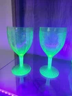 2 VINTAGE Anchor Hocking Cameo Green Depression glass water goblet Ballerina