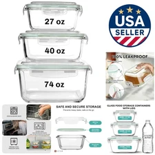 Stackable 6-Piece Glass Storage Containers - Airtight & Leakproof for Freshness