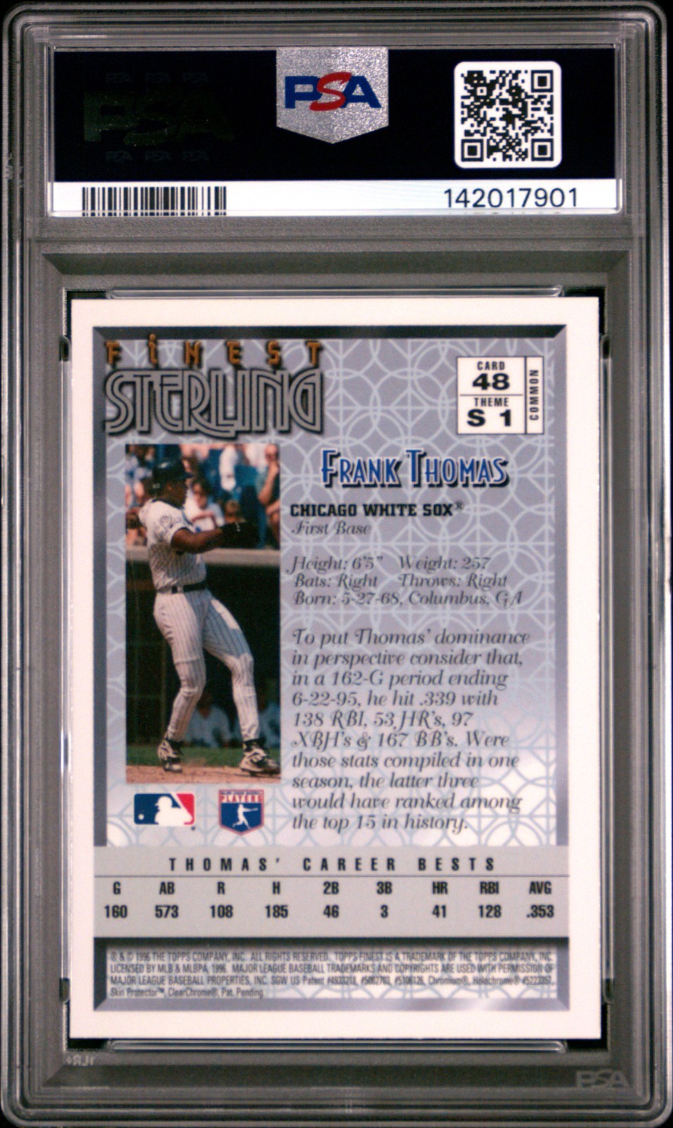 Frank Thomas - 1996 Finest #48 - White Sox HOF (POP: 32) - PSA 10 view 2