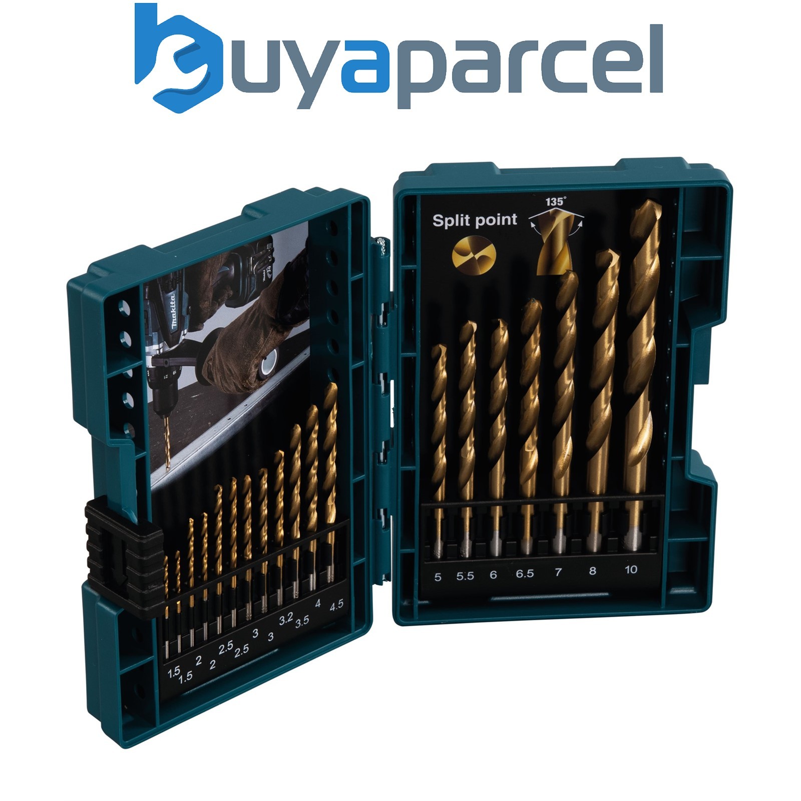 Makita 19 Piece HSS TiN Metal Steel Drill Bit Set Titanium 1-10mm Bits + Case