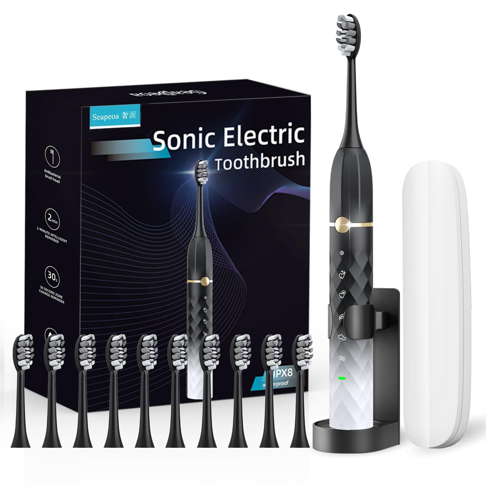Electric Toothbrush Set Equipped with 10 Brush Heads and Tra