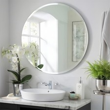 60/80/90cm Unframe Round Wall Mirror Polished Beveled Bathroom Washbasin Mirror