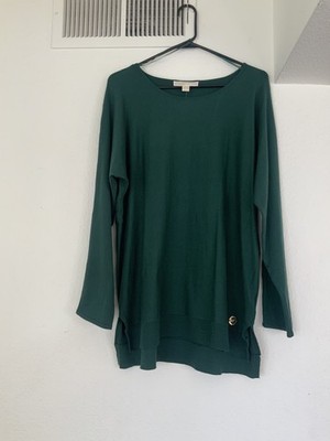 Women s Michael Kors Dark Green Emerald Sweater Pullover w/Side Slits Large
