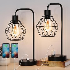 Industrial Table Lamps Set of 2 Vintage Desk Lamp Metal Cage Nightstand Bedside