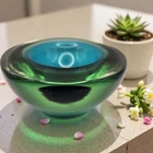 Vintage Murano Sommerso Art Glass Geode Bowl Blue Green Mid Century Italian