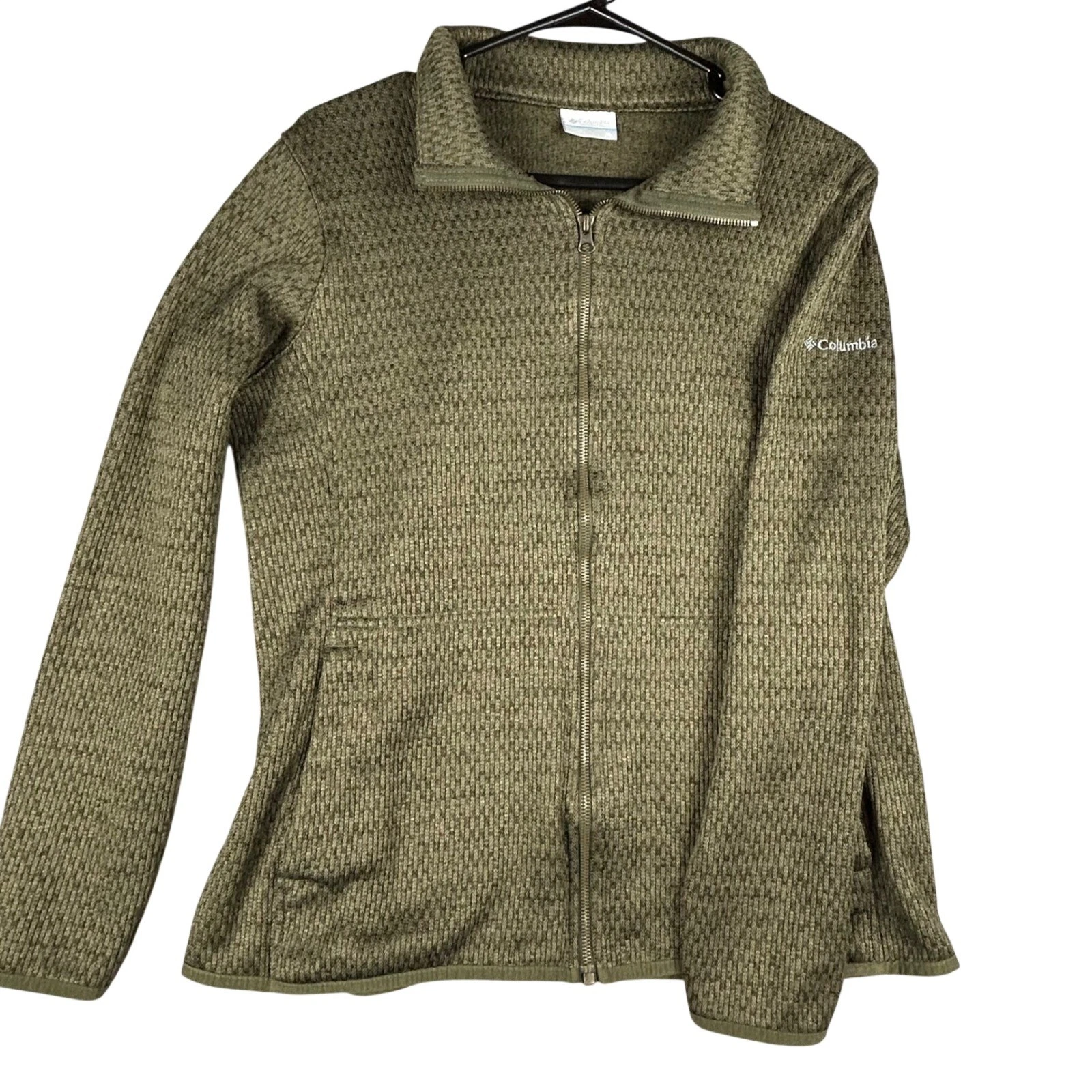 Columbia Women's Full Zip Woven Textured Fleece Jacket Green XL