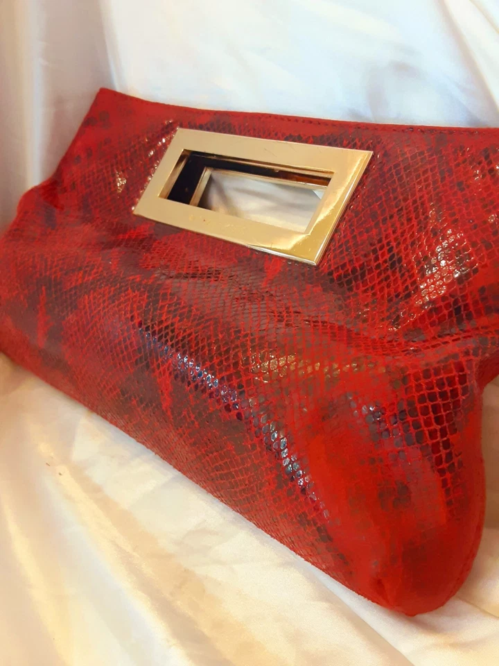 * Michael Kors, El Bolso de Mano Glamour, Cuero Negro Rojo Rubí Piel de Serpiente Hermoso