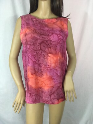  100% silk top, sleeveless, watercolor look, Diane Gilman, L Petite  (#8585)