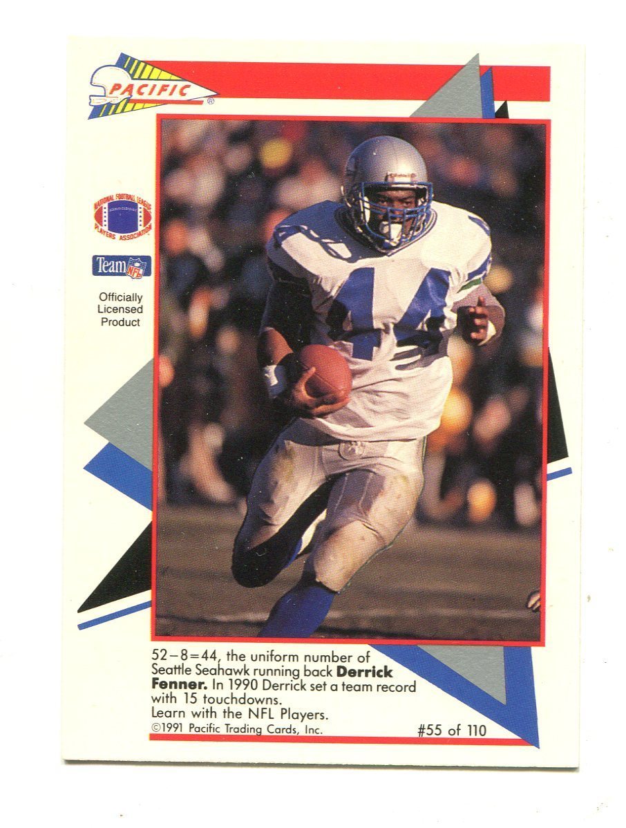 1991 Pacific Flash Card #55 Derrick Fenner Seattle Seahawks
