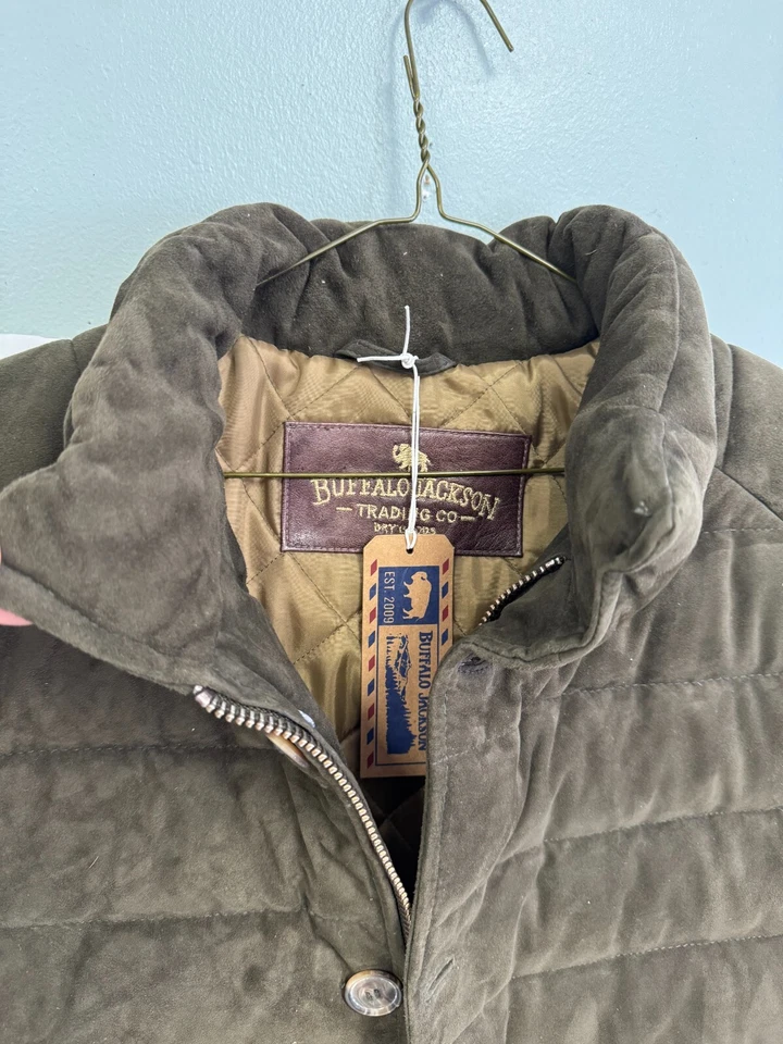 Buffalo Jackson Vest Jackson Suede Leather Down Green L w/Tag Button Zip Proto? - Image 3 of 4