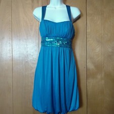 MY MICHELLE WOMEN'S SMALL FORMAL BLUE BACK STRAPPY BEADED DRESS
