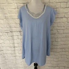 Earth Angels women XL short sleeve scoopneck nightgown w/lace trim blue