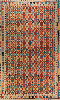 Geometric Kilim Rugs Wool Traditional Kelim Large Carpets 10x17 ft