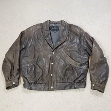 Vintage Bermans Leather Bomber Jacket Men Large Brown Snap Button Distressed