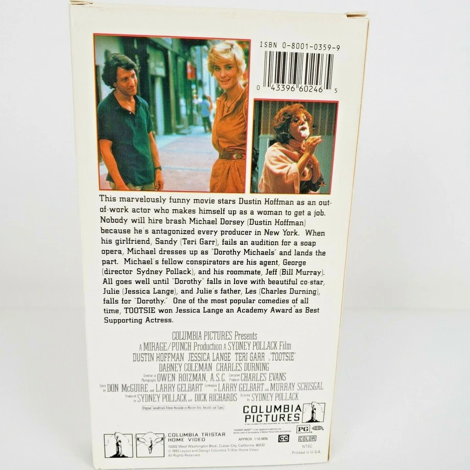 Tootsie VHS Tape Home Video 1993 Dustin Hoffman Jessica Lange Film in Box Vtg Foto 3 de 4