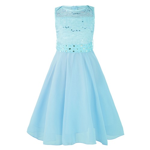 Girls Sequin Lace Wedding Party Prom Ball Gown Flower Girl Dress Crystal Belt - Picture 87 of 126