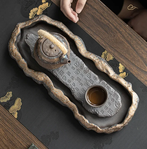 Zen Sutra Buddhist Traditional Ceramic Tea Tray Boat Tea Ceremony Serving Tray - Picture 12 of 15