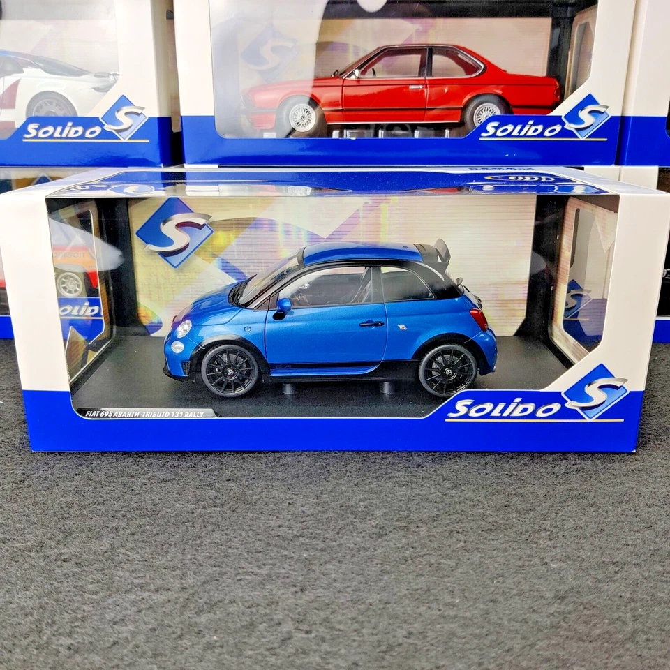 VOITURE SOLIDO FIAT 695 ABARTH TRIBUTO 131 RALLY PODIUM BLUE 2022 1:18 N.B - Photo 2/4